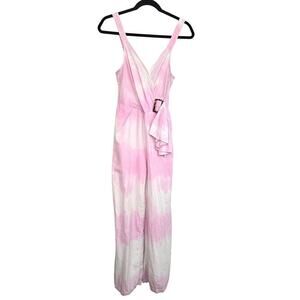 Venus Babydoll Jumpsuit Sz 2 Pink Tie Dye Cotton Linen Wide Leg Beach Vacation